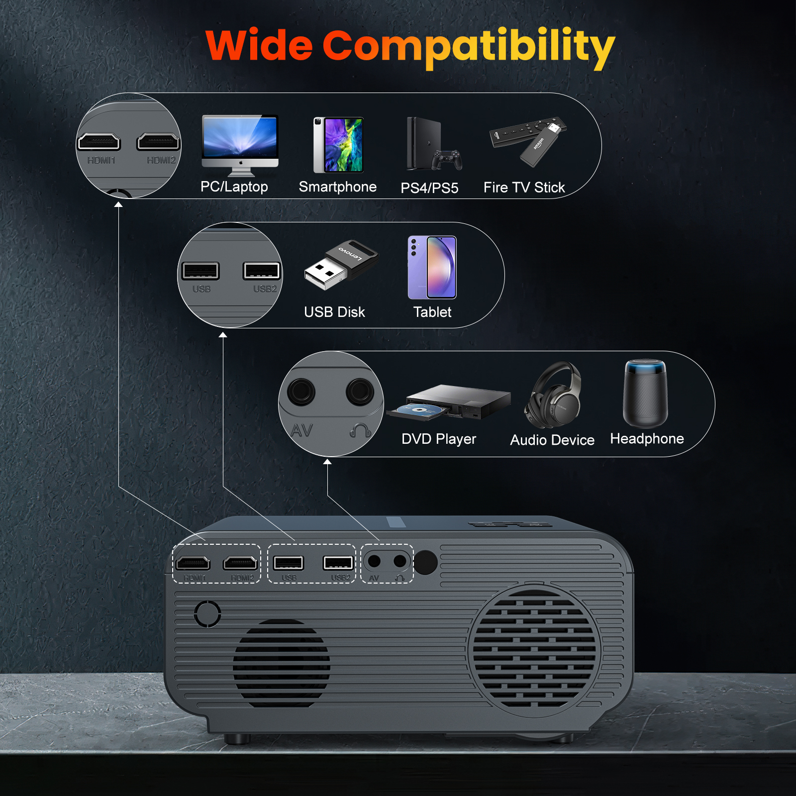 Auto Focus] HAPPRUN Projector, Projector with WiFi and Bluetooth